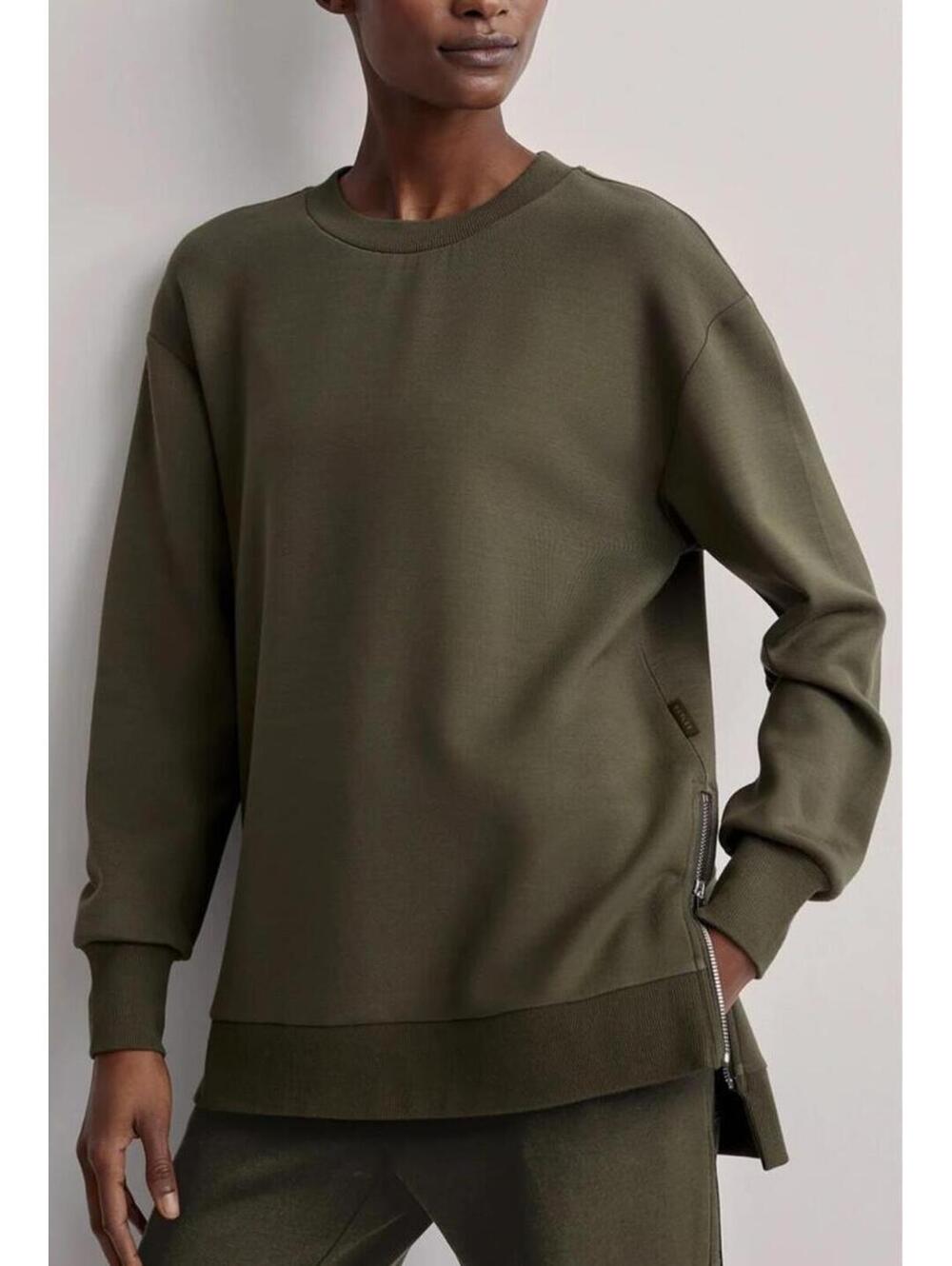 Varley Charter Olive Crew Neck Side-Zip Sweatshirt xl